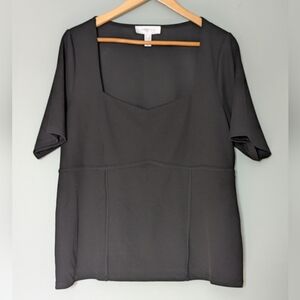 Addition Elle Black Square Neckline‎ Short Sleeve Top